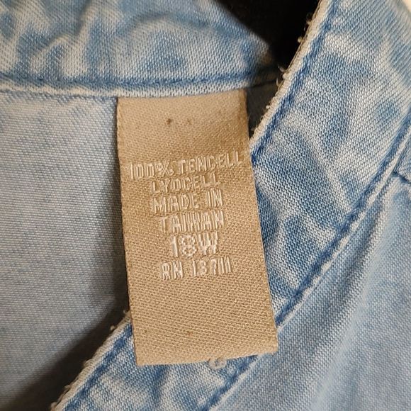 Kate Hill Denim Split Neck Long Sleeve Button Down Shirt Vintage - Picture 3 of 8